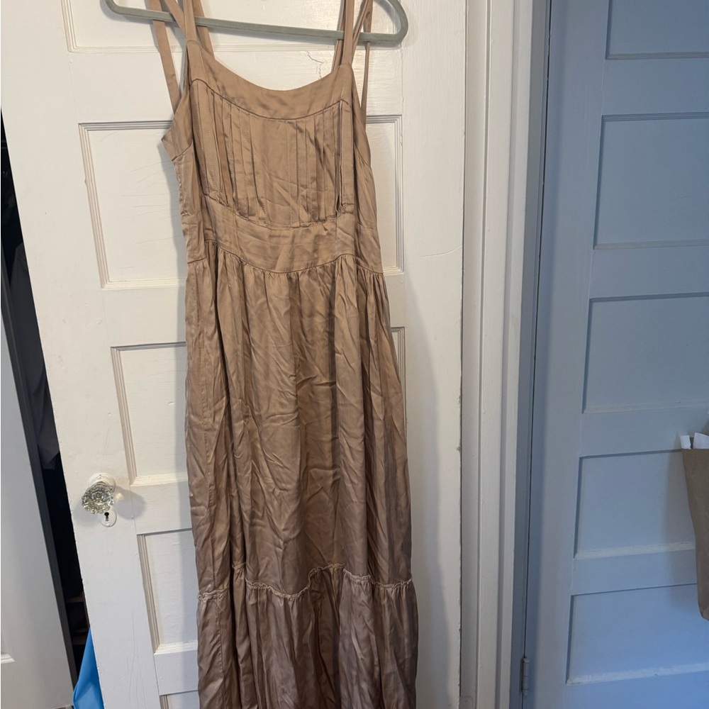 Tan Sleeveless Maxi Sundress with Scoop Neck